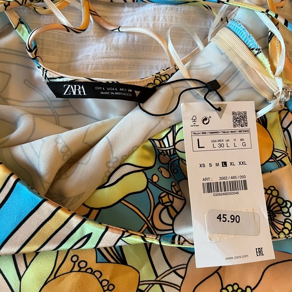 ZARA Satin Effect Print Dress - Size Large - Picture 8 of 10